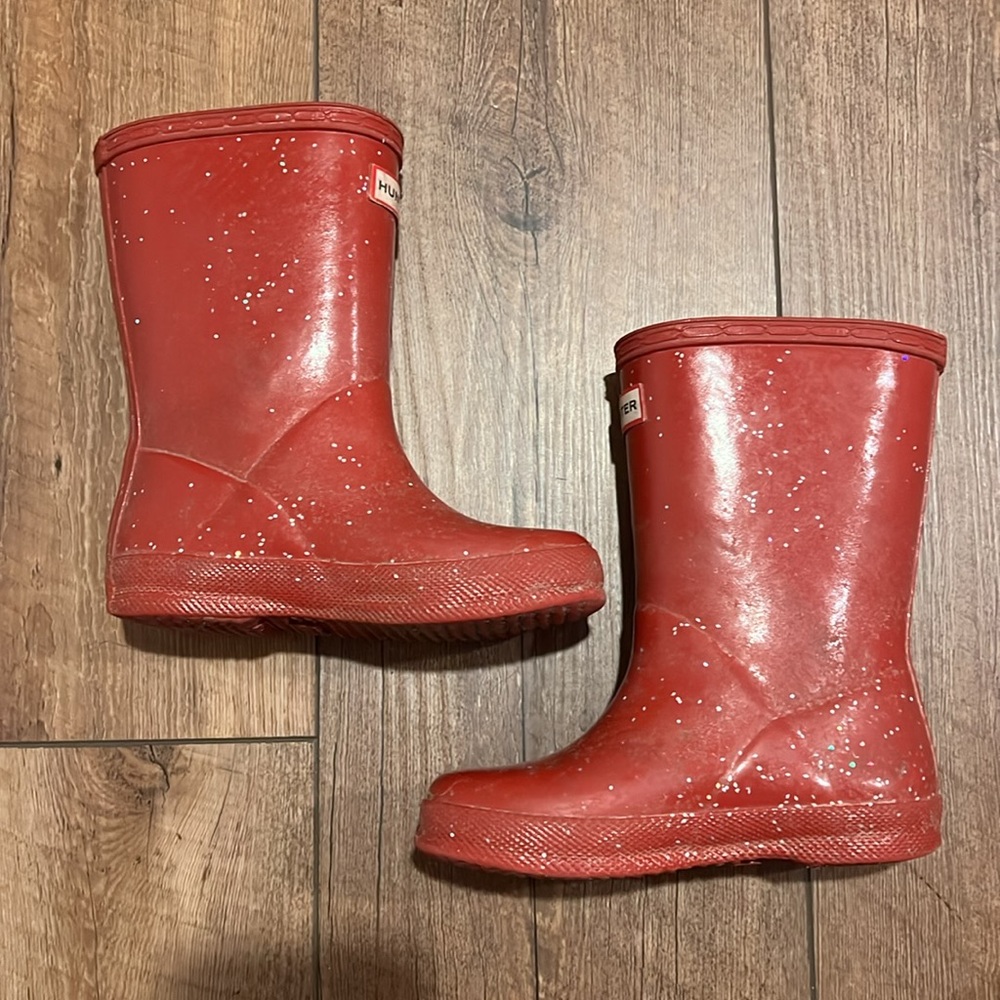 Hunter Toddler Girl Red Glitter Rain Boots, size 9/10 - Picture 3 of 8
